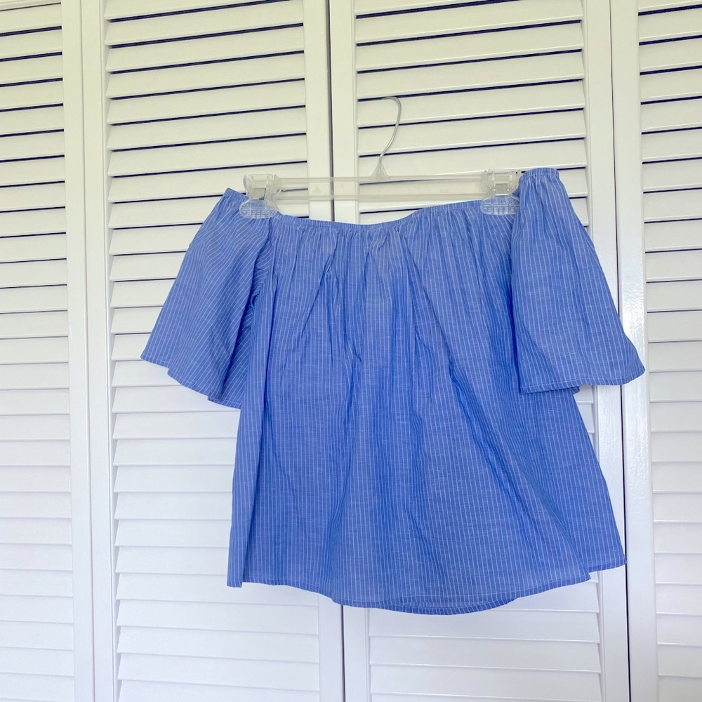 Express off the shoulder flowy blue striped top